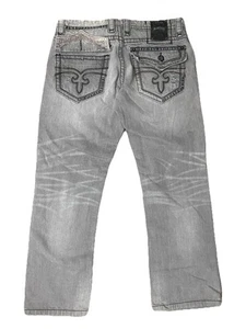Pantalones de mezclilla Rock Revival para hombre 34 Steven rectos premium desgastados solapas de motociclista - Imagen 1 de 12
