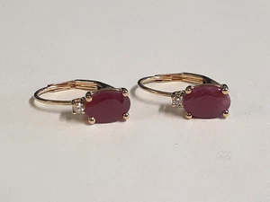 (RI4) 10k Yellow Gold Ruby Earrings (.02 CTW) Size 5/8" (1.5 Grams) - Picture 1 of 7