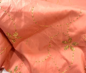 Melon with Gold Stitching and Sequins Poly/Silk 4 Yards 58" Wide Small Issues - Picture 1 of 13