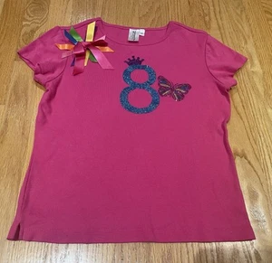 8th BIRTHDAY 8 Years Girls PRINCESS Crown Pink Shirt Size 12 For PARTY Pics - Picture 1 of 3