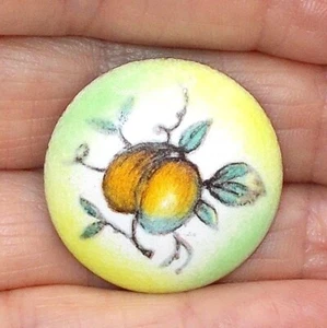Vintage 1976 Enamel Studio Artisan Button by Snow of Plums, Tree Fruit & Leaves - Picture 1 of 12