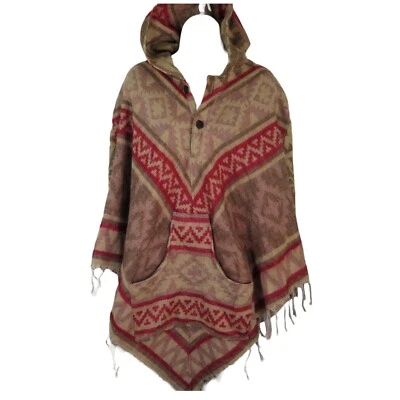 Poncho|2 Botones|Borlas | Capucha+Bolsillo|Boho|Desierto|Mezcla de Lana Yak|1 Talla|Arena Foto 1 de 4