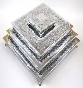 Metal Soporte de Tarta Juego / 4 ~ Boda ~ Aluminio Cuadrado Ecake ~ Hogar Dcr - Imagen 1 de 2