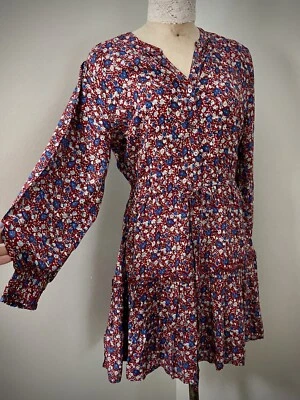 Vestido Erin rojo floral Lucky Brand manga globo talla M Foto 1 de 4