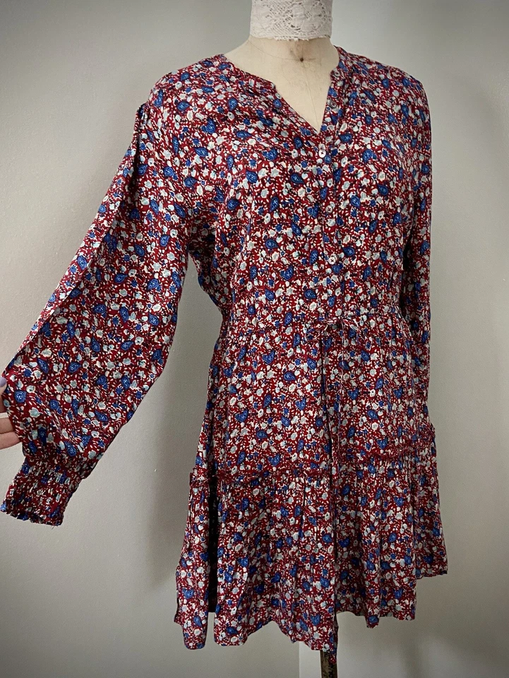 Vestido Erin rojo floral Lucky Brand manga globo talla M Foto 1 de 4