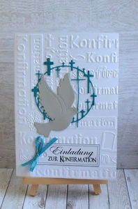 3D Einladungskarten Konfirmation Turkis hell Grau - Bild 1 von 7