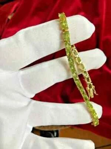 14K Yellow Gold Plated 9Ct Oval Lab-Created Peridot Women Tennis Bracelet - Picture 1 of 5