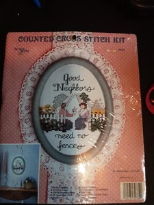 Counted Cross Stitch Good Neighbors  Kit 5 1/2 X 8 With Frame - Picture 1 of 2