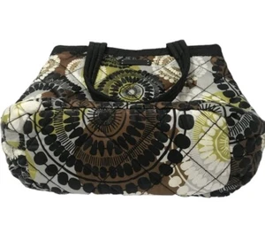 Vera Bradley Shoulder Tote Bag Large Quilted Floral Print Cocoa Moss Reversible - Picture 1 of 10