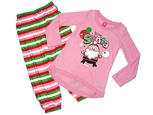 Girl's I Love Santa Pink Striped Christmas Pajama Set, Size 4/5 - Image 1 of 1