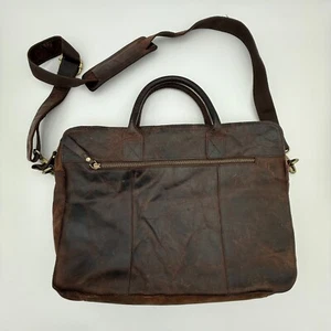 Leather Briefcase Laptop Bag Casual Messenger Top Handle Crossbody Distressed - Picture 1 of 22