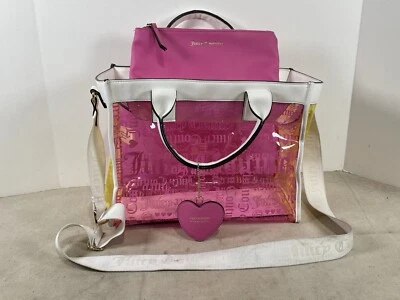 Bolso de Mano Juicy Couture Grande 2 Piezas Beachin Logo Transparente Multicolor y Bolsa Rosa Foto 1 de 4