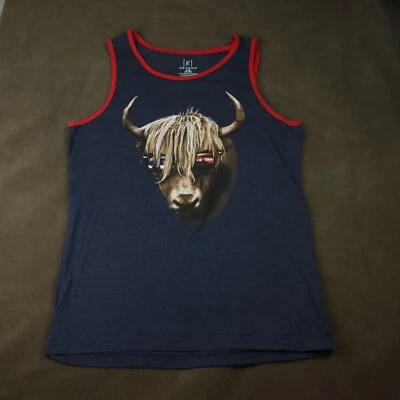 July 4th Tshirt sleeveless cow glasses sz small 34-36 patriotic buffalo blue - Image 1 of 4