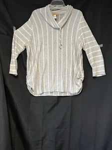 RUBY RED Gray Striped Sweater Women’s L Soft Knit Drawstring Neck Lagenlook - Picture 1 of 3