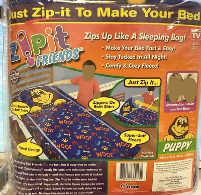 Juego de cama de lana Zipit Friends cama doble azul cachorro saco de dormir 38" x 74" Foto 1 de 2