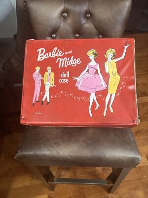 Vintage (1963) Barbie and Midge Red Doll Case w/ Dolls - Image 1 of 4