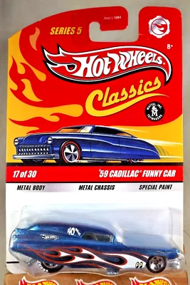 Hot Wheels Classics Series 5 2009 17/30 '59 Cadillac Funny Car azul con GDYR 5 velocidades Foto 1 de 4