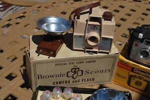 vintage film camera lot.  worlds fair, brownie scouts, Chiquita, srarflex