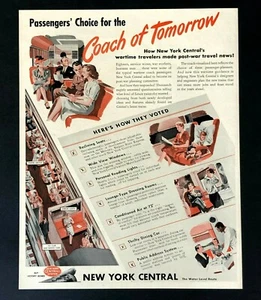 1945 New York Central Railroad Pubblicità Carrozza Domani Treno Stampa Vintage Pubblicità - Foto 1 di 1