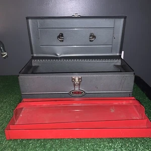 VINTAGE DUNLAP METAL TOOL/STORAGE BOX W/ TRAY, LATCH, VGUC, 17L X 7.5D X 6T - Picture 1 of 17