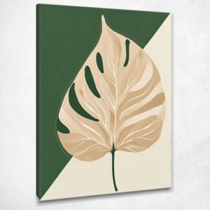 Quadro Botanico Moderno Composizione Minimalista Foglia Solitaria Verde E Beige  - Imagen 1 de 4