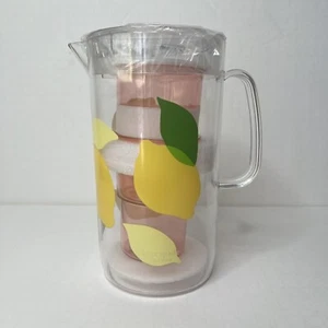 Kate Spade New York Lemonade Lemons Pitcher Plus 2 Cups Set 58oz NEW - Picture 1 of 7
