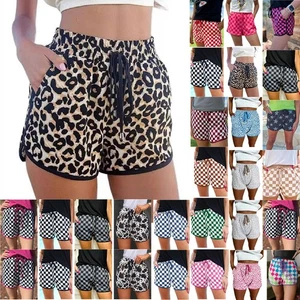 Ladies Summer Leopard Shorts Elastic Waist Casual Hot Pants Holiday Party Pocket - Picture 1 of 31