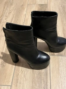 Vintage 1970’s Style Platform Ankle Boots - Black Leather UK6 - Picture 1 of 6