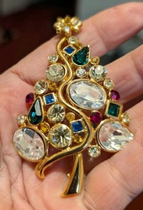 Lia Gorgeous Large Multi Color & Clear Christmas tree  brooch - Picture 1 of 3