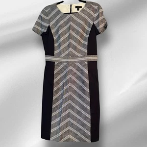 J. Crew Colorblock Chevron Career Shift Dress 8 Linen Viscose Blend Blue & Cream - Picture 1 of 11