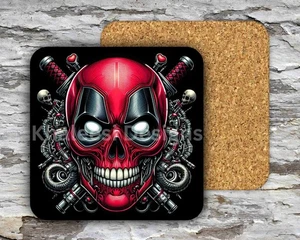 Exclusive MARVEL DEADPOOL Superhero Skull 03 Hardboard MDF Square Coasters - Picture 1 of 4