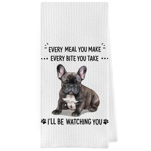 French Bulldog Dish Towels - Funny French Bulldog Decorative Waffle Weave Kit... - Picture 1 of 5