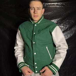 90s Schott style Varsity Vintage Wool-Leather Jersey Bomber Jacket - Picture 1 of 7