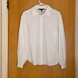 Blusa Camisa WHBM Abotonada Para Mujer 12 Blanca Mezcla Algodón Minimalista Manga Abullonada - Imagen 1 de 9