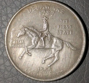 1999-P 25c Delaware State Quarter Error Fully Struck Through Grease Partial Clad - Picture 1 of 9