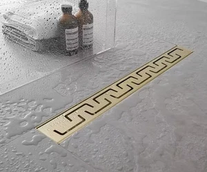 Drenaje de ducha lineal dorado cepillado BWE 24" con bandeja de drenaje y cubierta con patrón en forma de U - Imagen 1 de 6