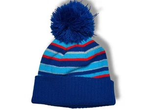 TU Boys Blue Striped Bobble Hat 1-2 Years Winter Knit Beanie Warm Pom Hat 48cm - Picture 1 of 3