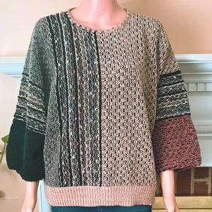 Pretense Popcorn Knit Sweater 18W Black Brown Color Block 3/4 Sleeves Pullover - Picture 1 of 8