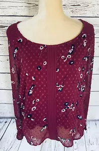 Women’s Small Blouse LC Lauren Conrad Long Sheer Sleeves Floral Chiffon Overlay - Picture 1 of 11