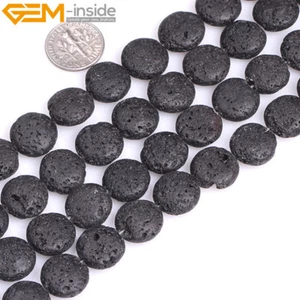 Natural Gemstone Black Lava Volcanic Coin Sponge Beads For Jewellery Making 15"U - Foto 1 di 17