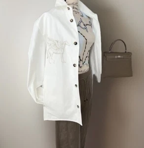 New Hermes "Icones au Carre" Overshirt Jacket White 48 Men SS23 Runway SOLD OUT - Picture 1 of 21