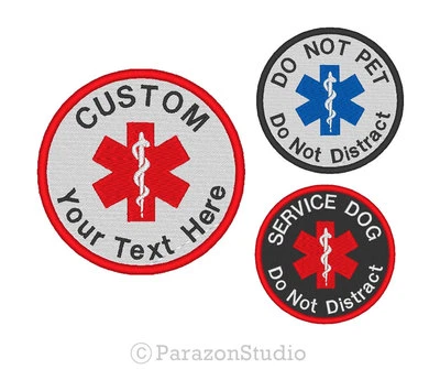 Custom Embroidered Medical Alert Symbol Service Dog Sew on Round Patch SD-R13 - Image 1 of 4