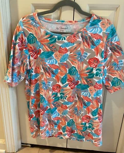 Chicos Floral Tshirt Top Sz 2 /Large Short sleeve - Picture 1 of 6
