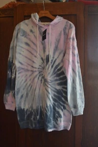 NWT PINK AND GRAY TIE-DYE HOODED SWEATSHIRT BY FOREVER 21 ~ XL - Picture 1 of 6