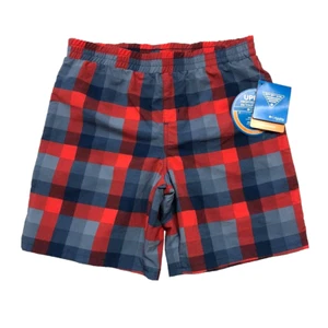 COLUMBIA Boys Swim Trunks Shorts Red/Gray Plaid NWT Sz L New - Picture 1 of 4