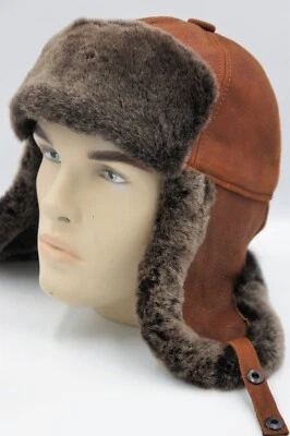 6 COLORS REAL SHEEPSKIN SHEARLING LEATHER FUR HAT Winter Trapper Ushanka M-3XL - Image 1 of 4
