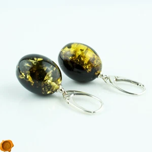 Rare Green Baltic Amber Jewelry Beads for Women Drop Dangle Earrings 925 Silver - Picture 1 of 20