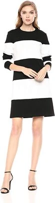 Nicole Miller L119108 Women's Black/White Striped Shift Dress Size XL - Image 1 of 2