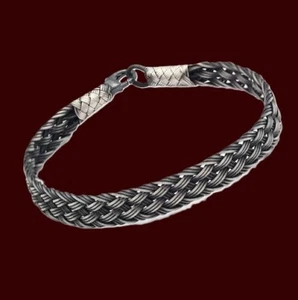 Men's 1000 Sterling Silver Bracelet, Wicker Braid Model Silver Men's Bracelet - Picture 1 of 4