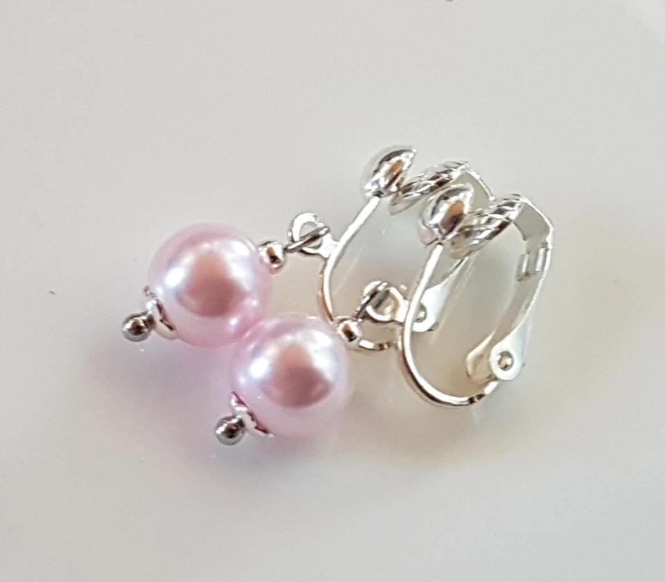 OHRCLIPS  CLIPS  VERSILBERT 8 mm ROSA PERLEN - Bild 1 von 2